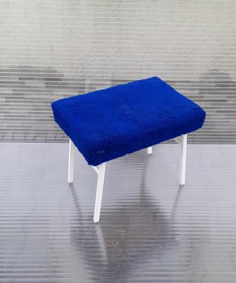 Vintage German Stool with White Metal Frame and Blue Seat, 1970s-HOI-1755855