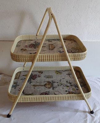 Vintage German Vinyl Covered Bamboo 2-Tier Tray, 1960s-HOI-684394