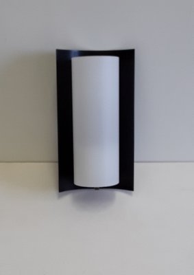 Vintage German White Glass, Brass, and Black Metal Sconce from Kaiser, 1960s-HOI-713628