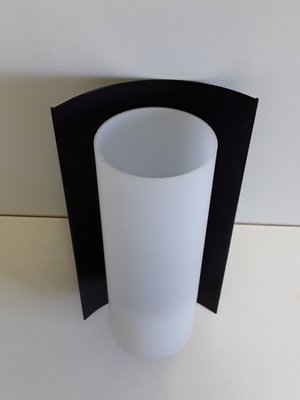 Vintage German White Glass, Brass, and Black Metal Sconce from Kaiser, 1960s-HOI-713628