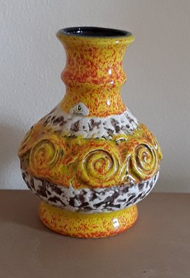 Vintage German Yellow Brown and Beige Ceramic Vase from Übelacker Ceramics, 1970s-HOI-1358225