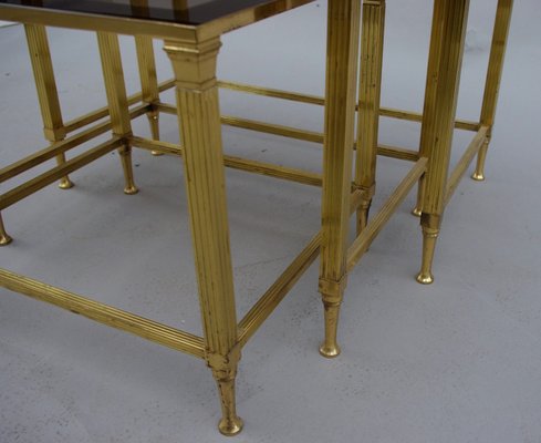 Vintage Gilt Metal and Smoked Glass Nesting Tables, Set of 3-CEJ-488273