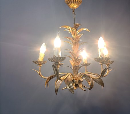 Vintage Gilt Metal Pineapple Leaf Chandelier, 1960s-IRH-2041784