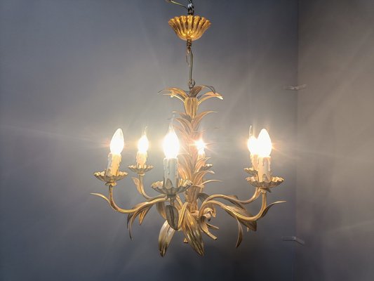 Vintage Gilt Metal Pineapple Leaf Chandelier, 1960s-IRH-2041784