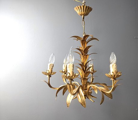 Vintage Gilt Metal Pineapple Leaf Chandelier, 1960s-IRH-2041784