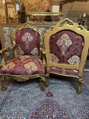 Vintage Gilt Wood Armchairs, Set of 2-NSG-1717781