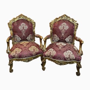 Vintage Gilt Wood Armchairs, Set of 2-NSG-1717781