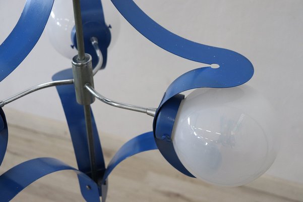 Vintage Glass and Blue Lacquered Metal Chandelier from Stilnovo, 1950s-DCO-982809