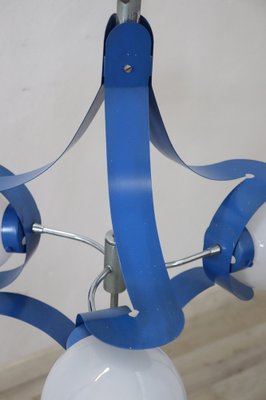 Vintage Glass and Blue Lacquered Metal Chandelier from Stilnovo, 1950s-DCO-982809