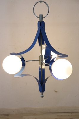 Vintage Glass and Blue Lacquered Metal Chandelier from Stilnovo, 1950s-DCO-982809