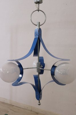 Vintage Glass and Blue Lacquered Metal Chandelier from Stilnovo, 1950s-DCO-982809