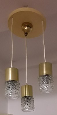 Vintage Glass and Brass Cascade Ceiling Lamp, 1970s-HOI-800138