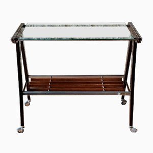 Vintage Glass and Brushed Metal Side Table on Wheels from Zuenelli, 1960s-OJT-981746