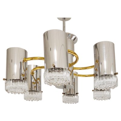 Vintage Glass and Chrome Chandelier by Gaetano Sciolari, 1970s-IRH-957065