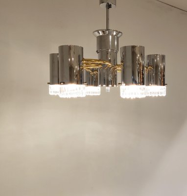 Vintage Glass and Chrome Chandelier by Gaetano Sciolari, 1970s-IRH-957065