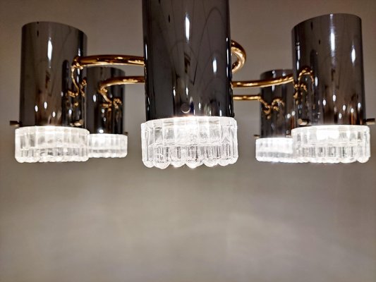 Vintage Glass and Chrome Chandelier by Gaetano Sciolari, 1970s-IRH-957065