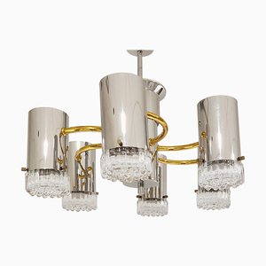 Vintage Glass and Chrome Chandelier by Gaetano Sciolari, 1970s-IRH-957065