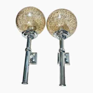 Vintage Glass and Chrome Wall Sconces, 1970s, Set of 2-OJI-2040557