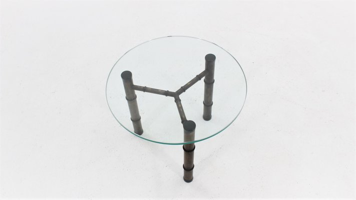 Vintage Glass and Faux Bamboo Metal Coffee Table, 1970s-ZQ-734039