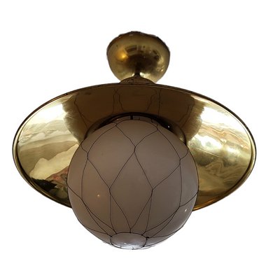 Vintage Glass and Gilt Brass Boat Ceiling Lamp-TCS-1395928