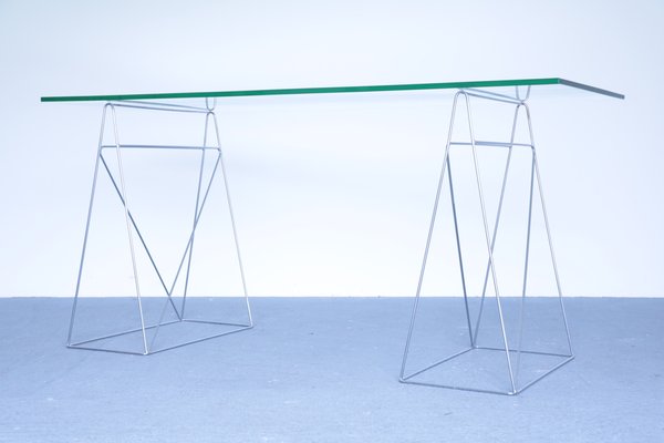 Vintage Glass and Steel Console Table-SXX-655068