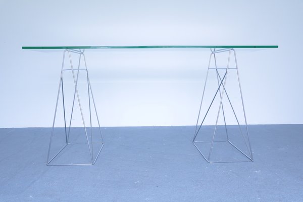 Vintage Glass and Steel Console Table-SXX-655068