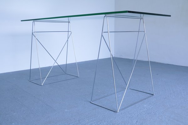 Vintage Glass and Steel Console Table-SXX-655068