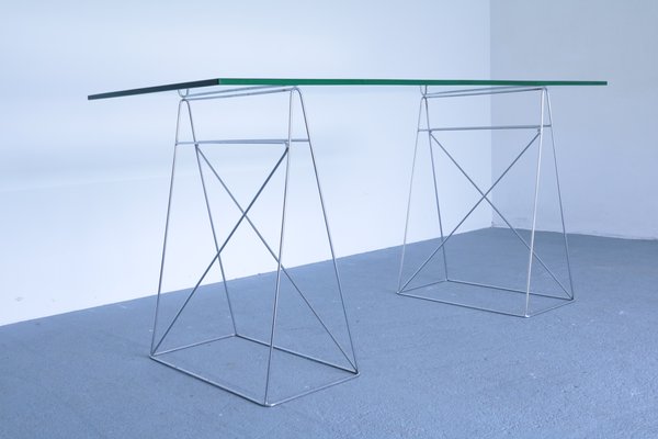 Vintage Glass and Steel Console Table-SXX-655068