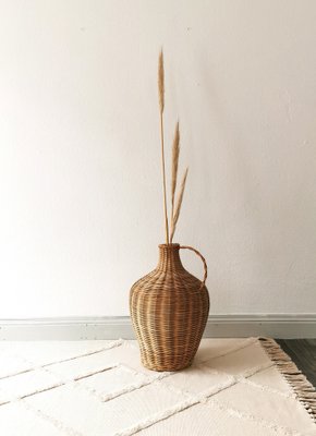 Vintage Glass Ballon Vase with Rattan, Boheme, 1960s-FW-1737308