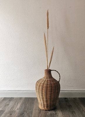 Vintage Glass Ballon Vase with Rattan, Boheme, 1960s-FW-1737308