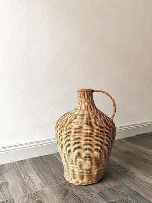 Vintage Glass Ballon Vase with Rattan, Boheme, 1960s-FW-1737308