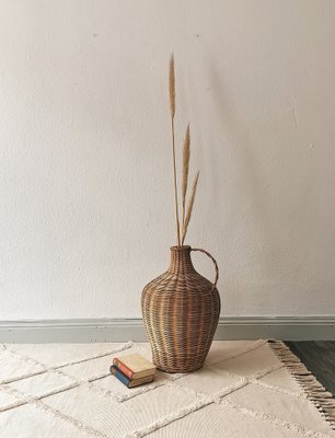 Vintage Glass Ballon Vase with Rattan, Boheme, 1960s-FW-1737308