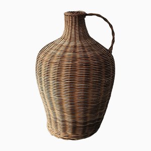 Vintage Glass Ballon Vase with Rattan, Boheme, 1960s-FW-1737308