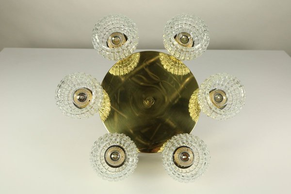 Vintage Glass & Brass Flush Mount from Limburg, 1970s-FUP-895766