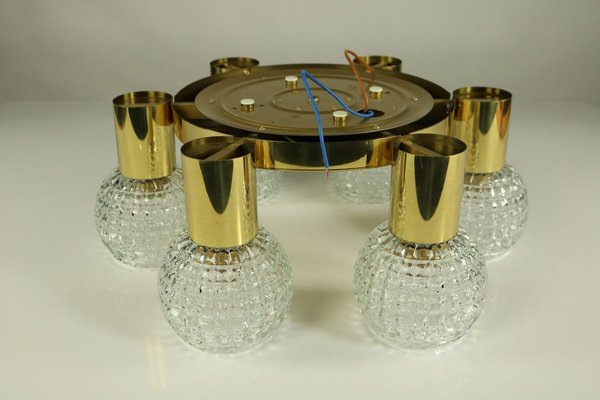 Vintage Glass & Brass Flush Mount from Limburg, 1970s-FUP-895766