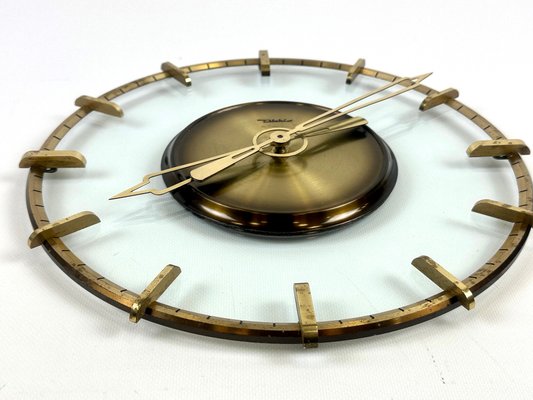 Vintage Glass & Brass Wall Clock from Diehl, 1950s-ZCY-2020733