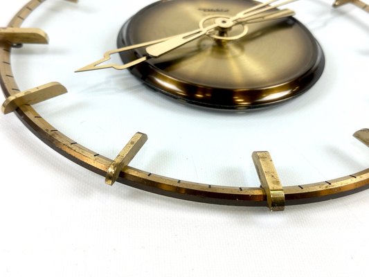 Vintage Glass & Brass Wall Clock from Diehl, 1950s-ZCY-2020733