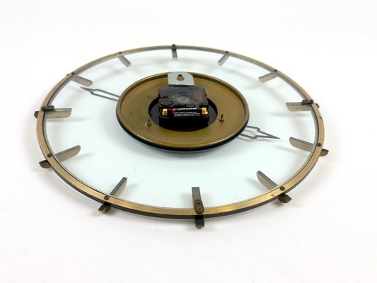 Vintage Glass & Brass Wall Clock from Diehl, 1950s-ZCY-2020733