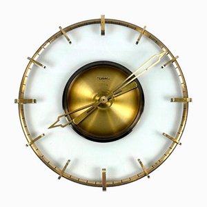 Vintage Glass & Brass Wall Clock from Diehl, 1950s-ZCY-2020733