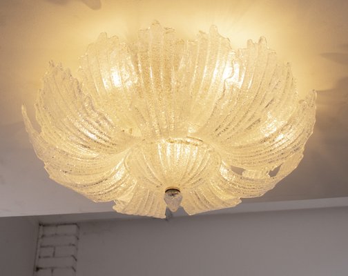 Vintage Glass Ceiling Chandelier of Transparent Murano Handmade Leaves with Grit, Italy, 1980s-MPO-1722278