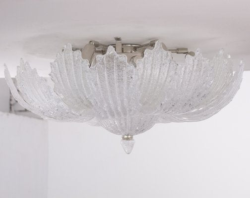 Vintage Glass Ceiling Chandelier of Transparent Murano Handmade Leaves with Grit, Italy, 1980s-MPO-1722278