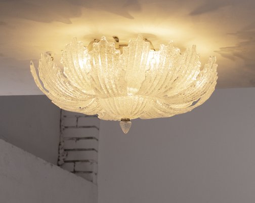 Vintage Glass Ceiling Chandelier of Transparent Murano Handmade Leaves with Grit, Italy, 1980s-MPO-1722278