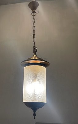 Vintage Glass Light Pendant in Bronze, 1960s-JJC-1453013