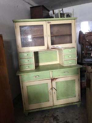 Vintage Glass & Painted Wood Kitchen Cupboard, 1930s-OXJ-765619