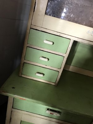 Vintage Glass & Painted Wood Kitchen Cupboard, 1930s-OXJ-765619