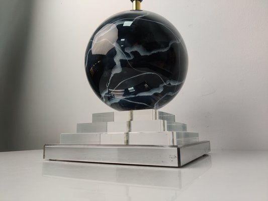 Vintage Glass Sphere & Marble Effect Table Lamp, 1960s-JJT-1169651