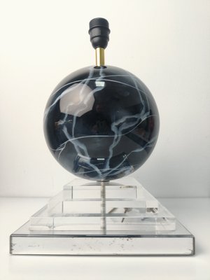 Vintage Glass Sphere & Marble Effect Table Lamp, 1960s-JJT-1169651