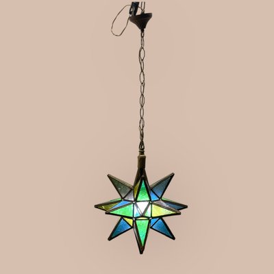 Vintage Glass Star Pendant Light, 1970s-JJC-1824389