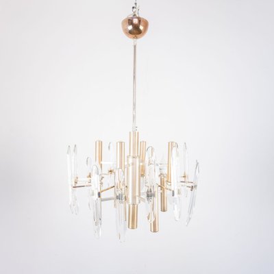 Vintage Gold Metal 6-Light Chandelier from Sciolari, 1970s-ZLY-890569