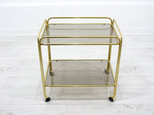 Vintage Gold Metal & Glass Bar Trolley, 1980s-WVA-1144307